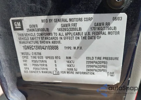 2004 Chevrolet Tahoe Ls from USA, damaged, VIN 1GNEC13V04J103808